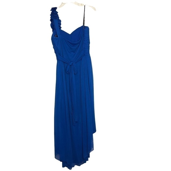 NWT DAVID’S BRIDAL Blue Beaded Flower One-Shoulder High-Low Dress Size XXL (18) - Picture 3 of 11